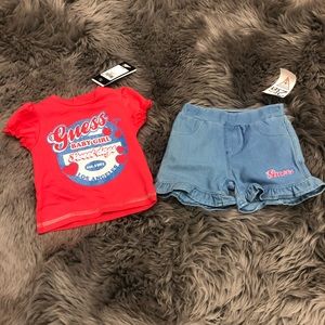 Guess | Girl's 2 Piece Summer Set | Pink and Blue | 3-6M